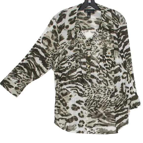 NWT INC Top Sheer Animal Y2K Coquette Grunge Cottage Academia Safari Button 3X - Picture 1 of 7